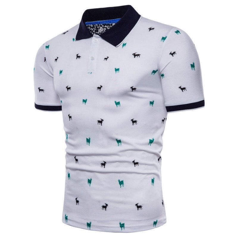 

Summer Wear New Men's Lapel Printing Short Sleeved Polo Shirt, White