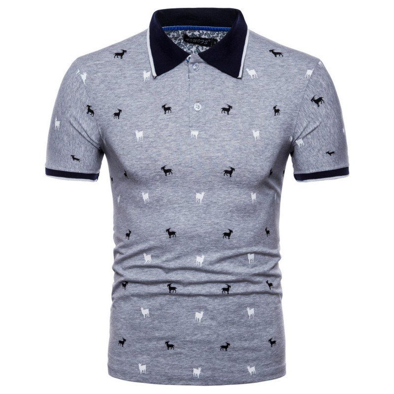 

Summer Wear New Men's Lapel Printing Short Sleeved Polo Shirt, Light gray