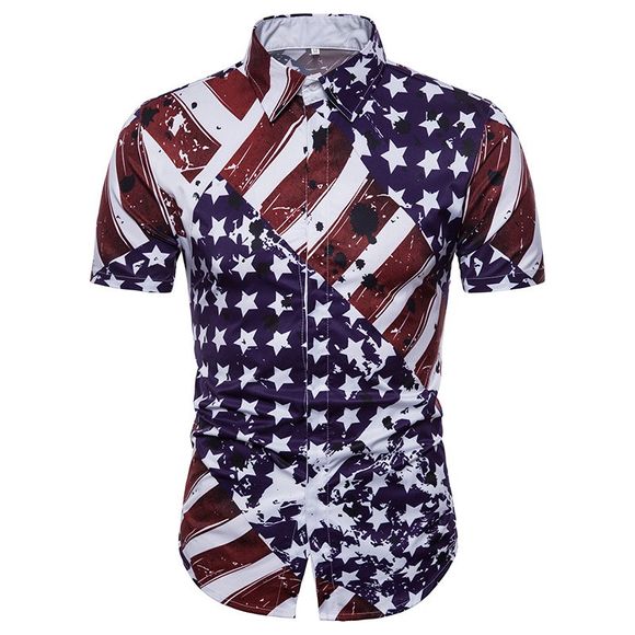 Chemise à manches courtes New Style American Flag Casual Mode pour hommes - Rouge XL