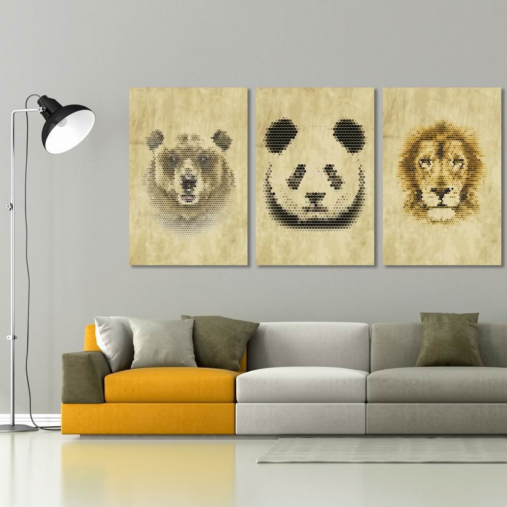 

W285 Panda Lion Bear Unframed Art Wall Canvas Prints for Home Decorations 3 PCS, Multi-a