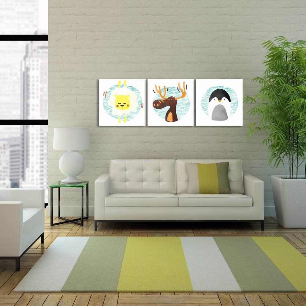 

W287 Cute Cartoon Animals Unframed Art Canvas Prints for Home Decorations 3 PCS, Multi-a