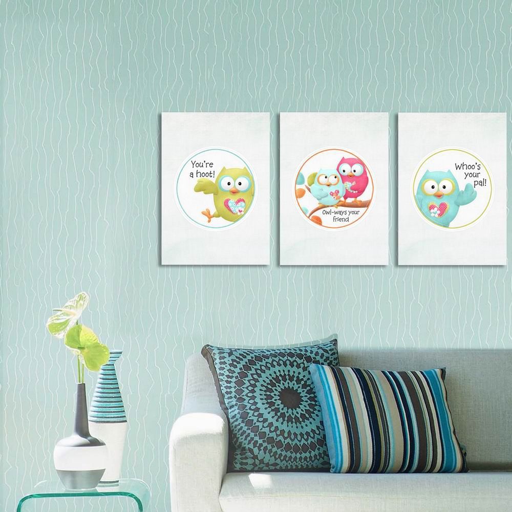 

W288 Cartoon Owls Frameless Wall Canvas Prints for Home Decoration 3PCS, Multi-a