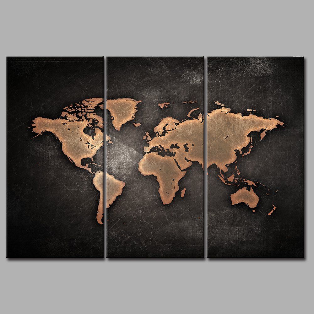 

World Map Frameless Printed Canvas Wall Art Paintings 3PCS, Multi-a