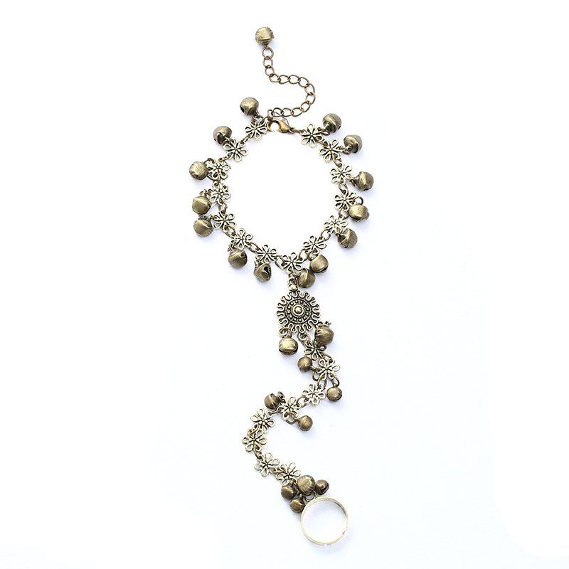 

Fashion Finger Circle Vintage Flower Bell Charm Pendant Bracelet For Women, Camel brown