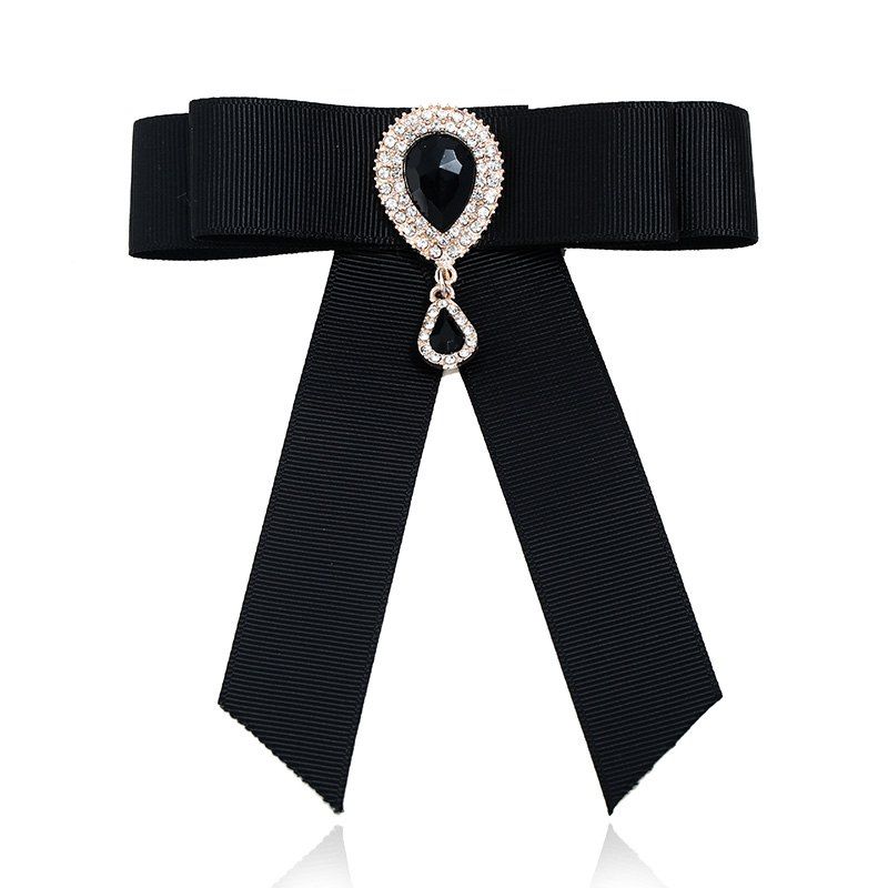 

Fashion Crystal Rushed Pin Manual Bow Brooch for Women Gift, Black