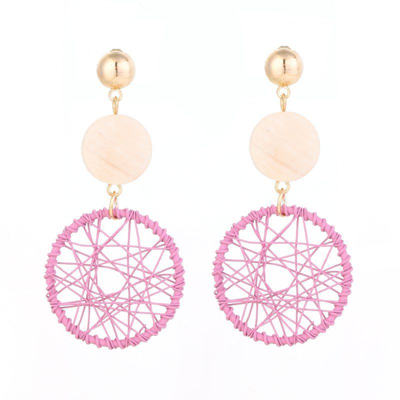 

Trendy Round Mental Mesh Pendant Fashion Simple Wheel Earrings For Women, Pink