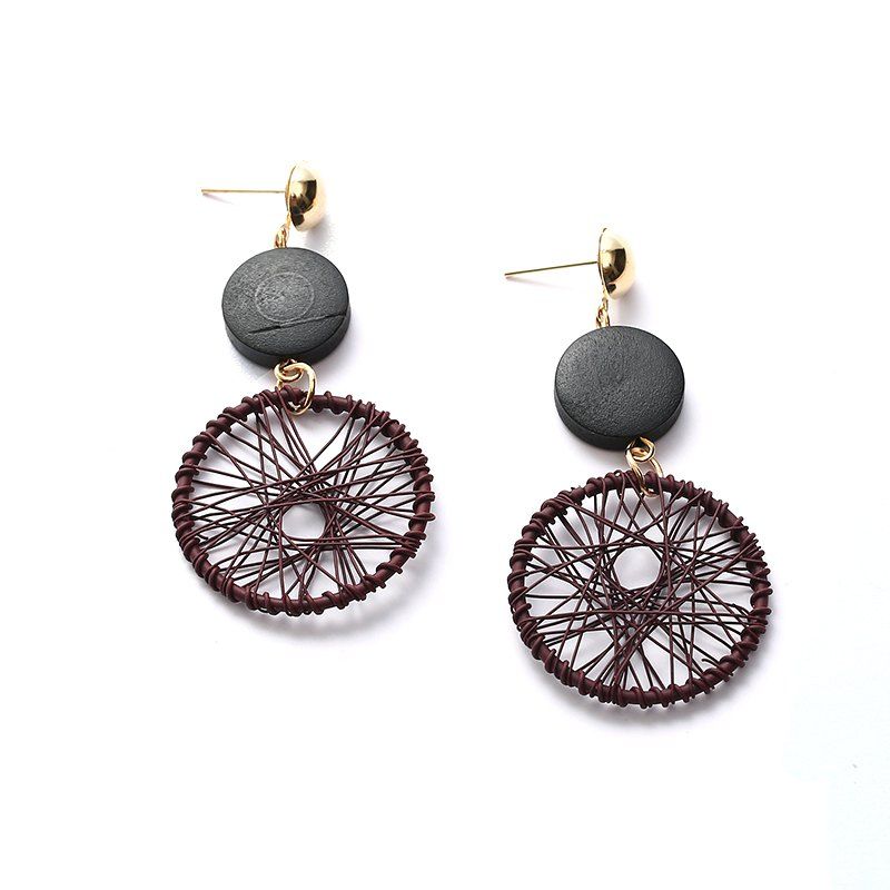 

Trendy Round Mental Mesh Pendant Fashion Simple Wheel Earrings For Women, Camel brown