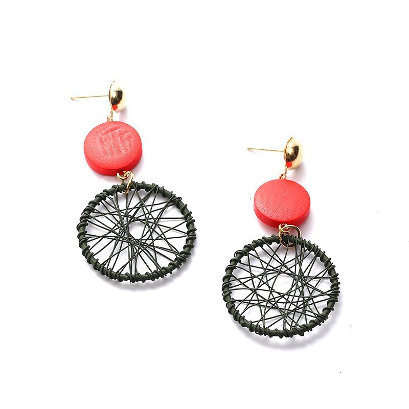 

Trendy Round Mental Mesh Pendant Fashion Simple Wheel Earrings For Women, Frog green