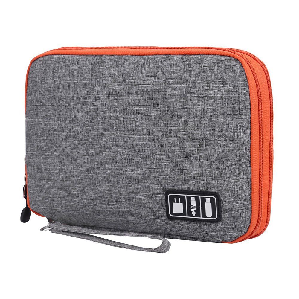 

Portable Double Layers Electronics Accessories Case Gear Cable Organizer Bag, Slate gray