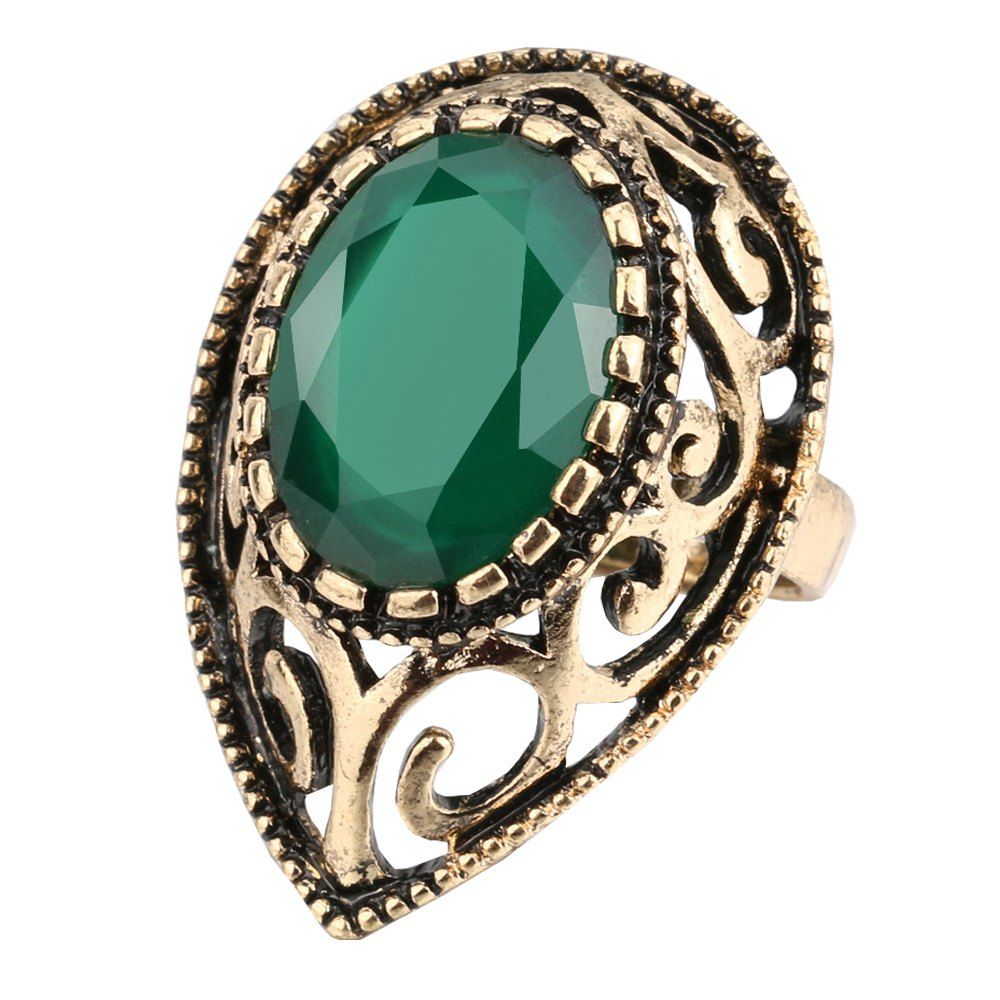 

Vintage Gold Plated Hollow Heart Water Drop Ring, Jungle green