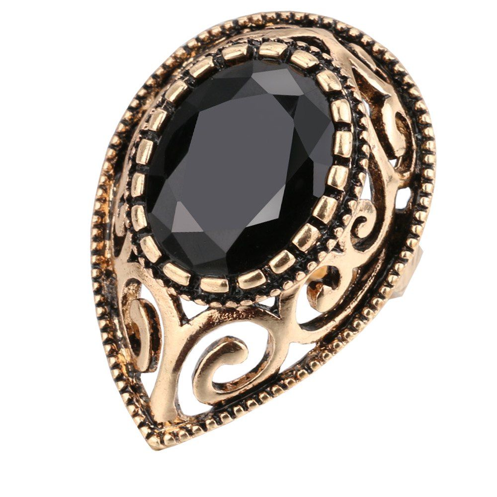 

Vintage Gold Plated Hollow Heart Water Drop Ring, Black