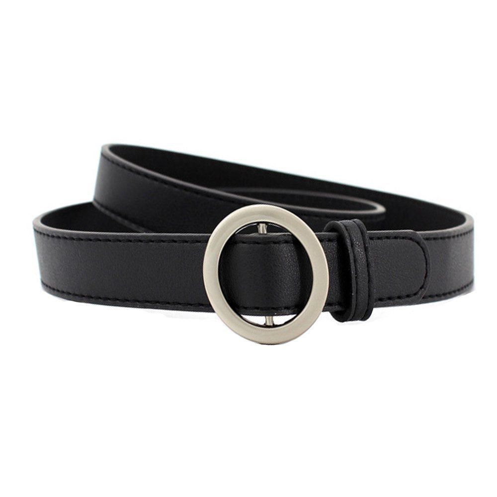 

Simple Round Buckle Fine Leather Ladies Wild Belt, Black
