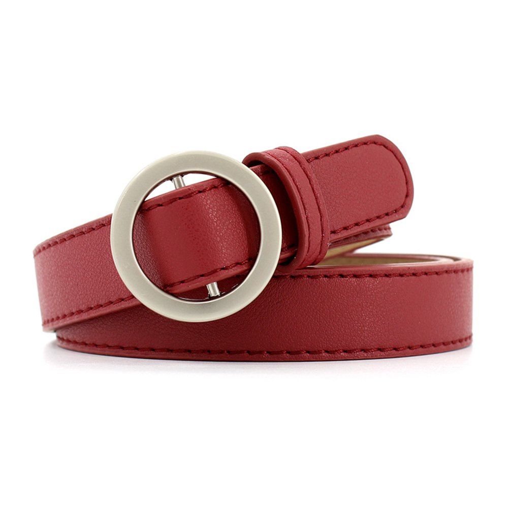 

Simple Round Buckle Fine Leather Ladies Wild Belt, Valentine red