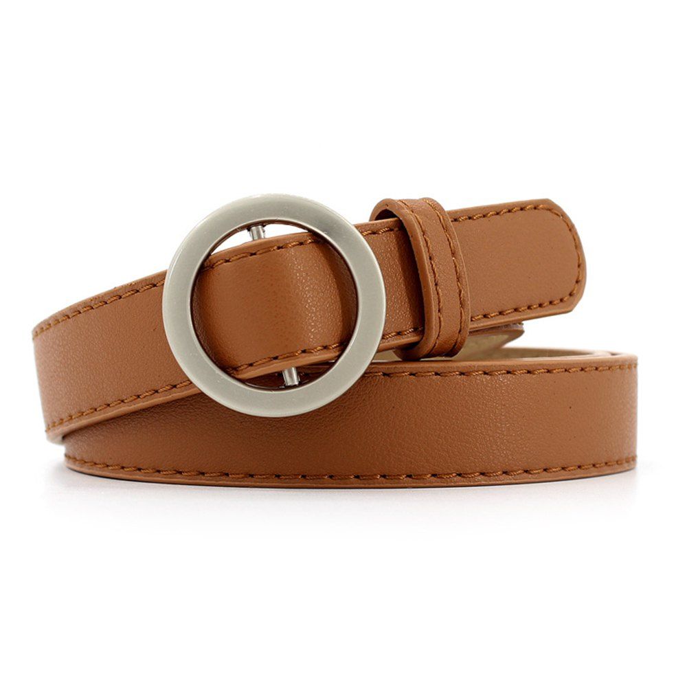 

Simple Round Buckle Fine Leather Ladies Wild Belt, Caramel
