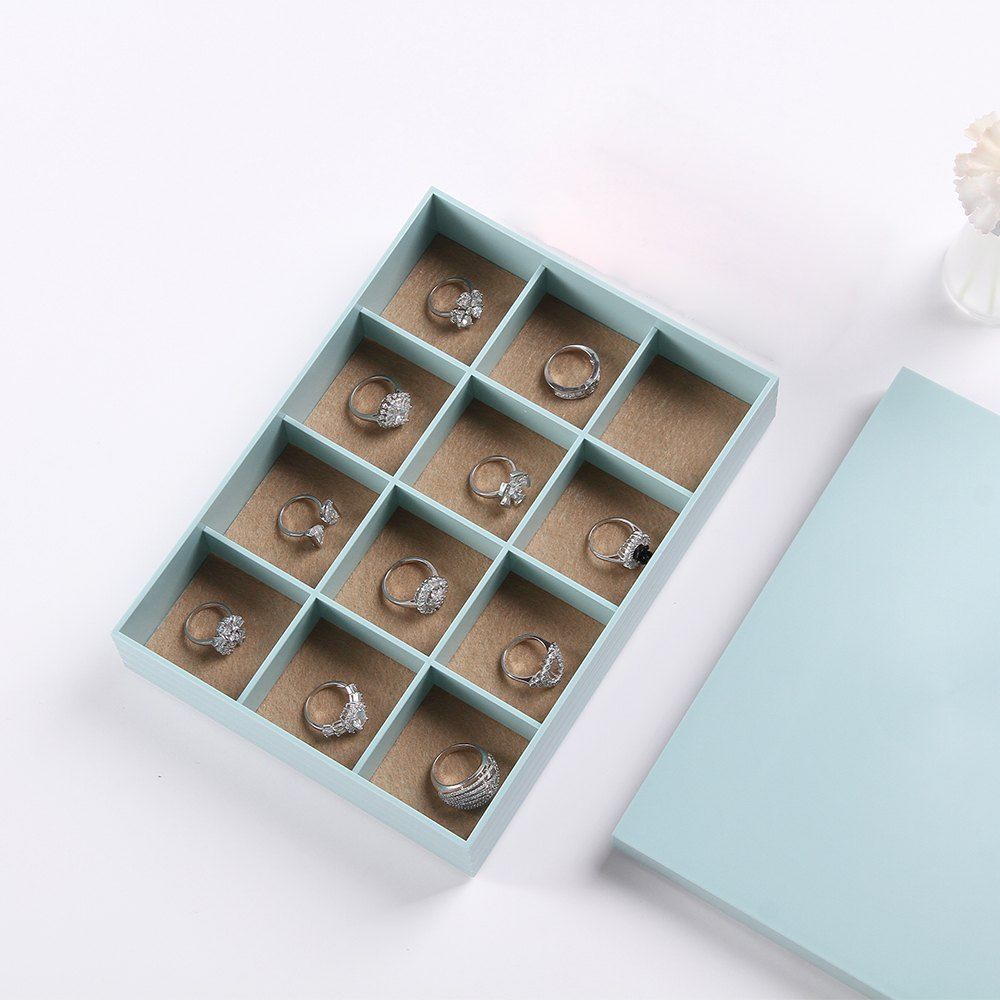 

Simple Necklace Ring Small Jewelry Storage Box, Silk blue