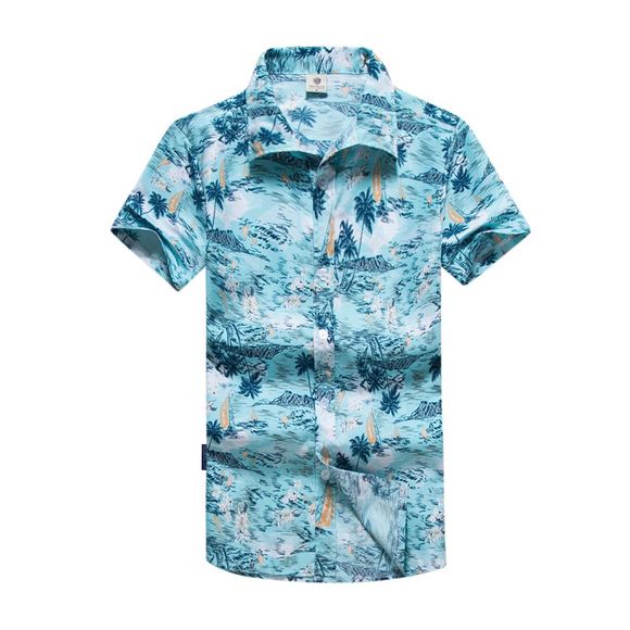Chemises de vacances de bord de mer de grande taille des hommes - Bleu Diamant 3XL
