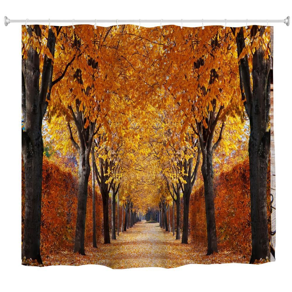 

Autumn Leaves Water-Proof Polyester 3D Printing Bathroom Shower Curtain, Multi-a