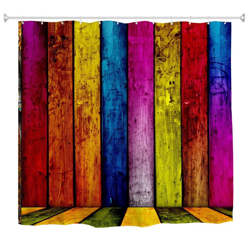 

Colorful Planks Water-Proof Polyester 3D Printing Bathroom Shower Curtain, Multi-a