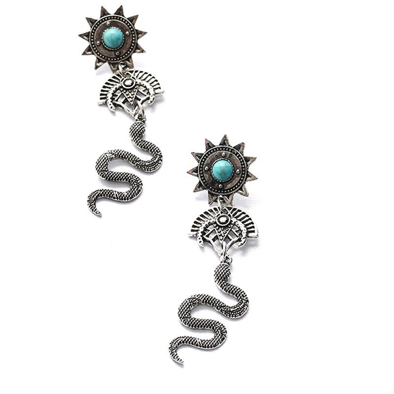 

Fashion Vintage Ethnic Snake Mental Drop Pendent Long Earrings For Women, Silver