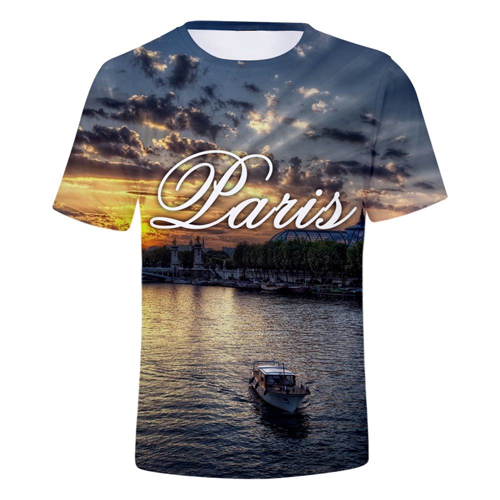 

2018 New The Scenery of Paris Printed 3D T-Shirt, Multi-a