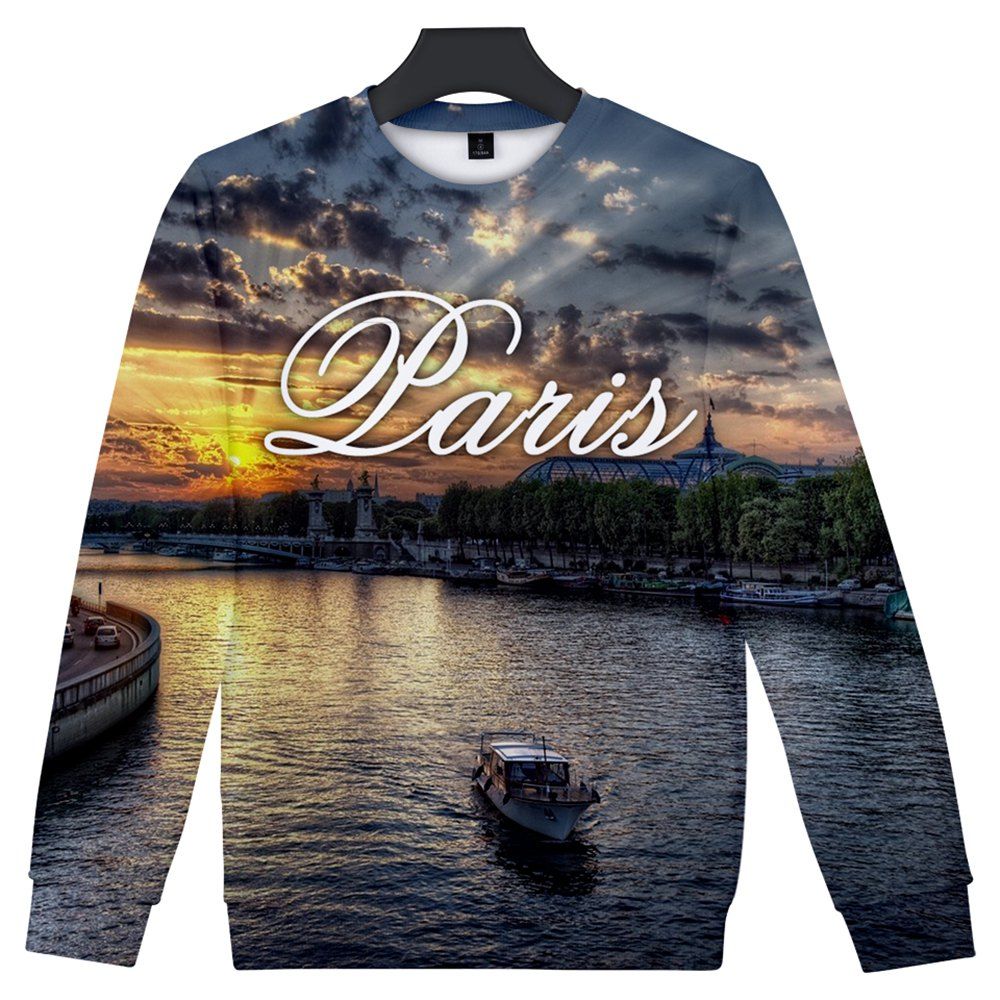 

2018 New The Scenery of Paris Printed 3D Sweatshirt, Multi-a