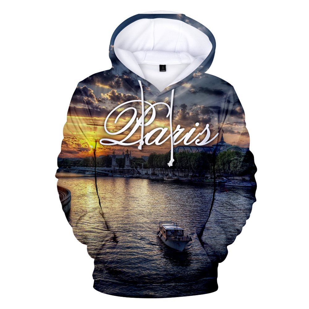 

2018 New The Scenery of Paris Printed 3D Hoodie, Multi-a