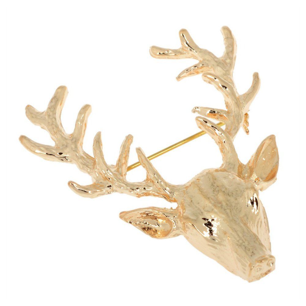 

Unisex Popular Cute Gold Deer Antlers Head Pin Brooches Styling Jewelry