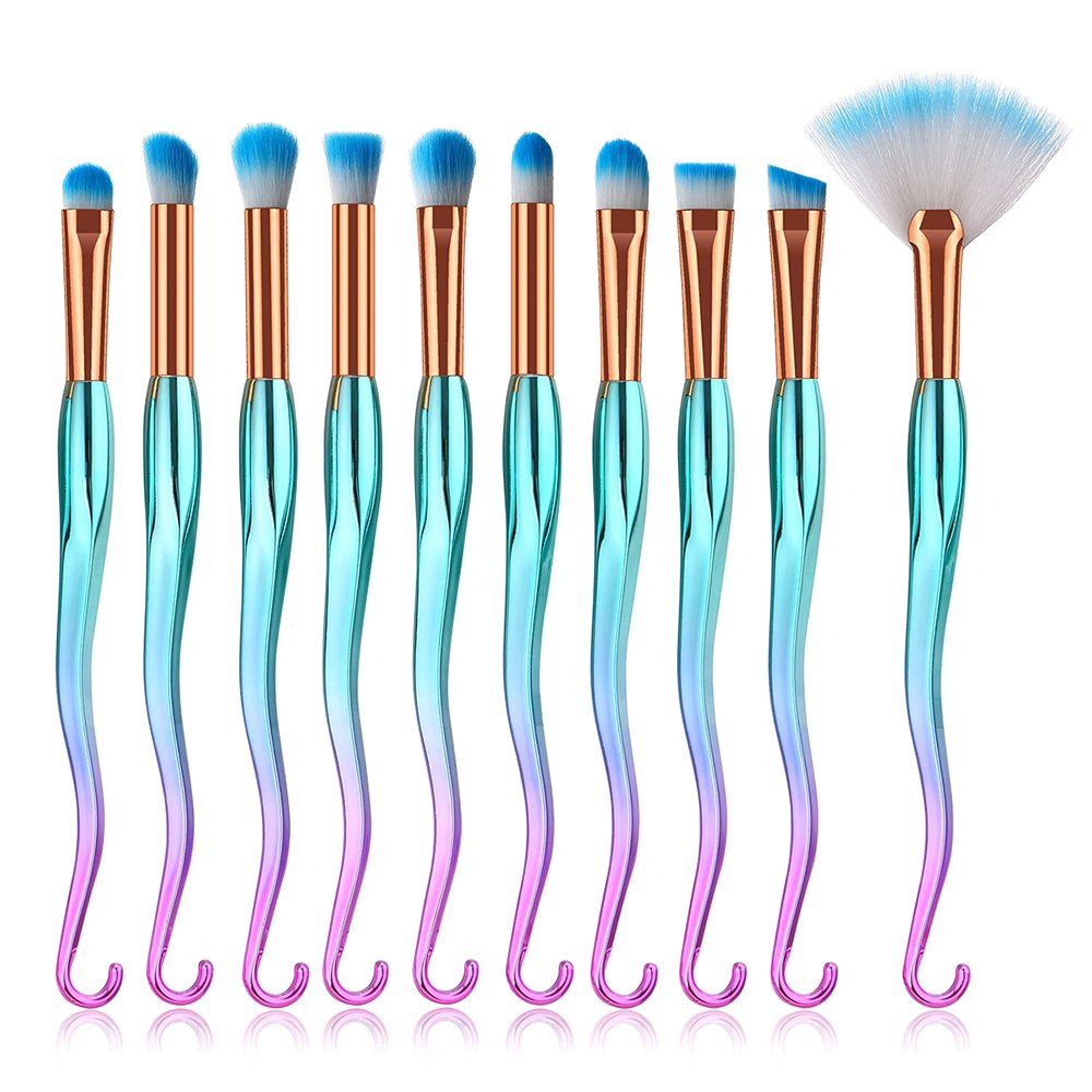 

10PCS Sword Hook Powder Green Gradient Eye Brush, Multi