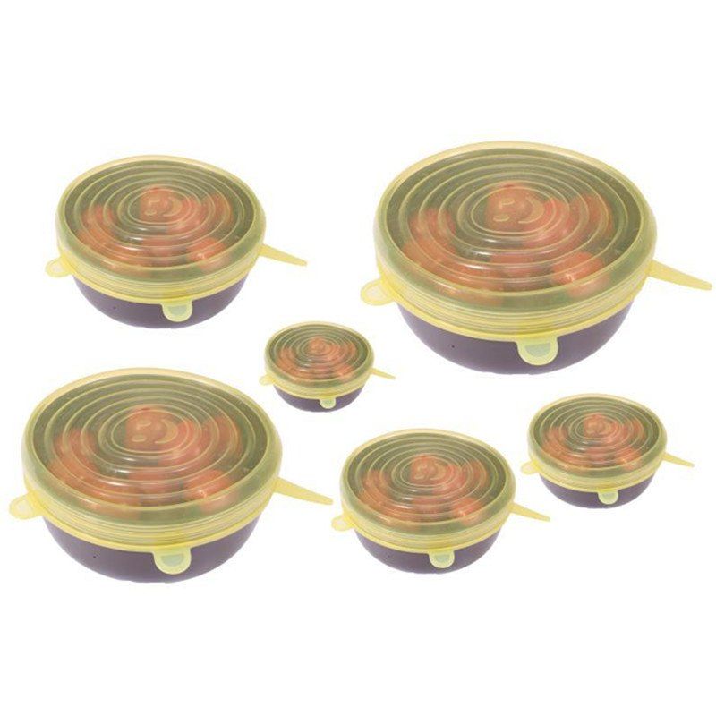 

6 PCS Silicone Stretchable Lid Durable Expandable Food Saver Cover, Mustard