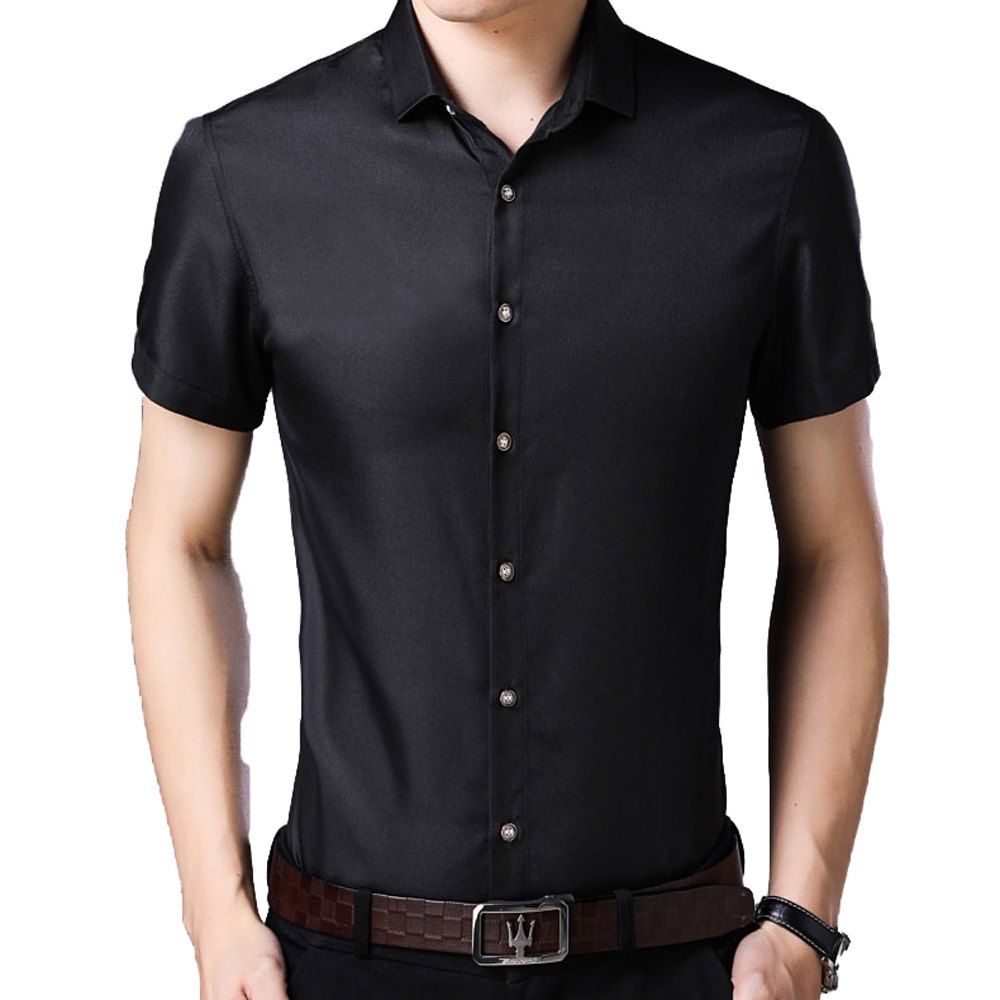 

Short-sleeved Solid Color Men's Shirt, Black