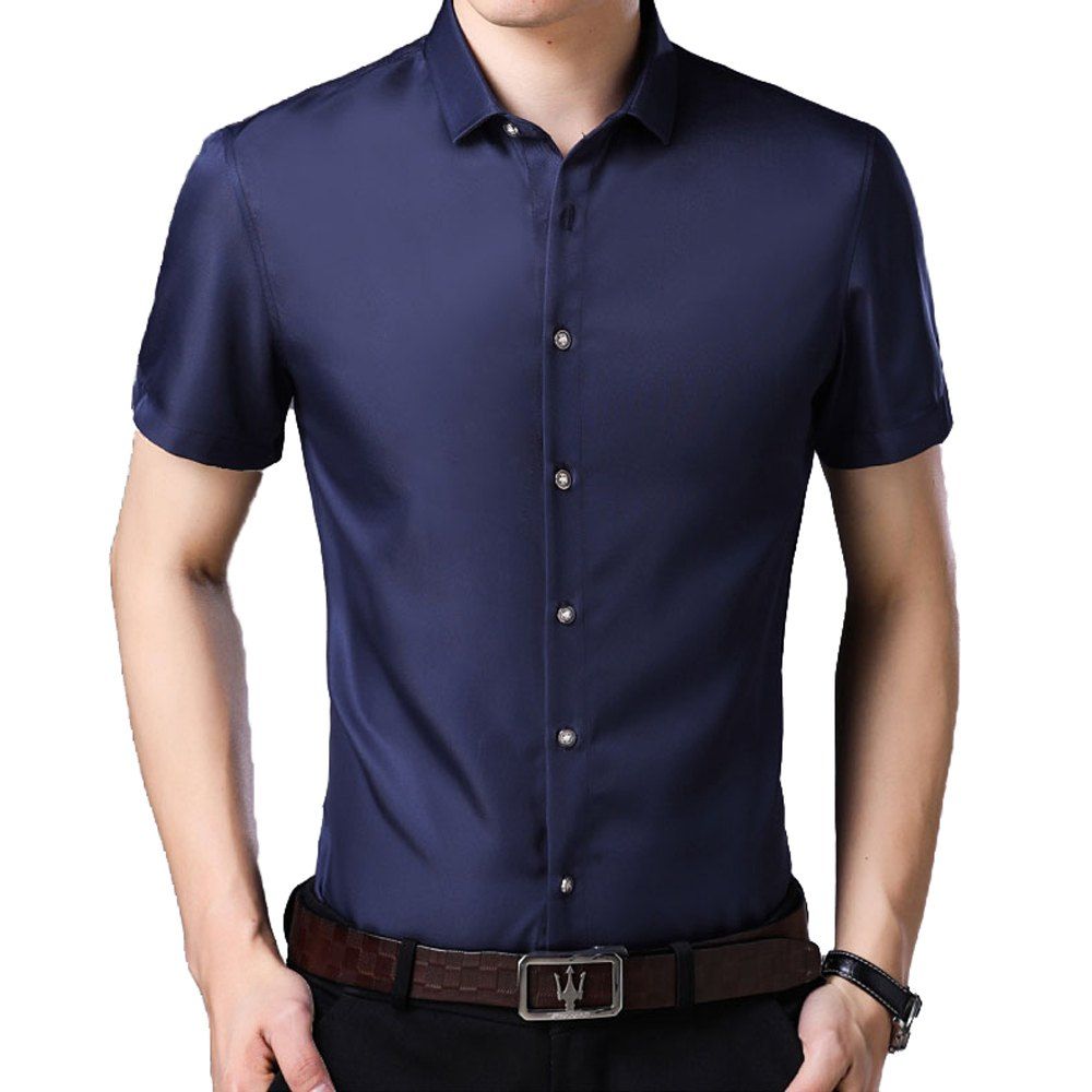 

Short-sleeved Solid Color Men's Shirt, Deep blue