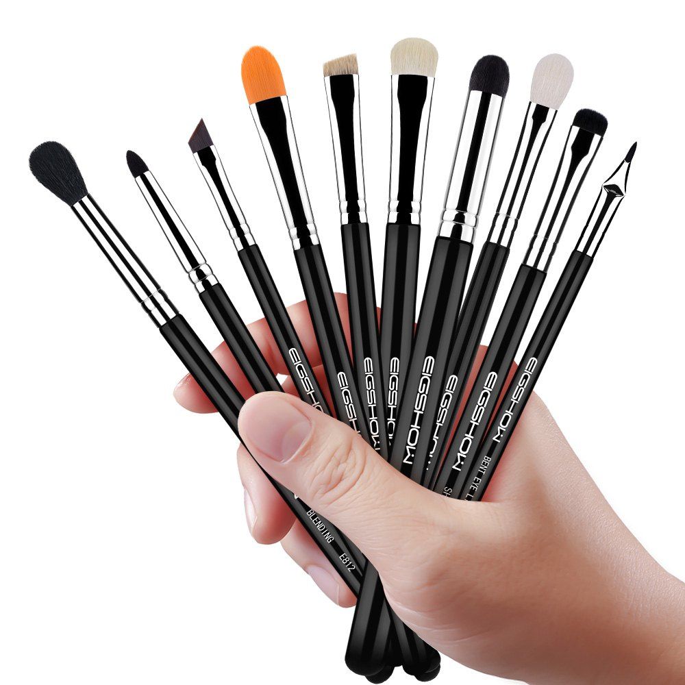 

EIGSHOW 10PCS Makeup Brushes Set Eye Brush Comestic Kit Bright Silver, Multi-a