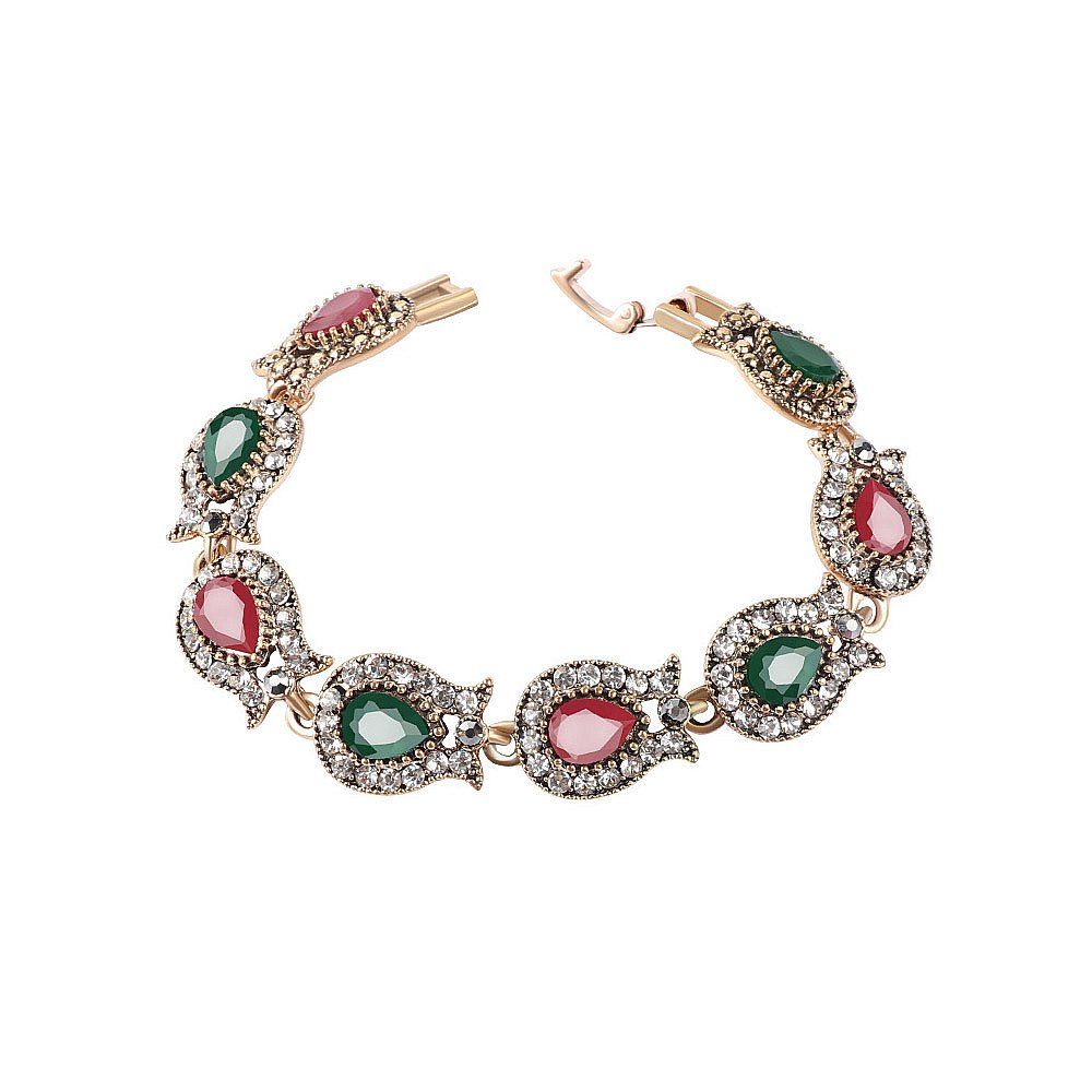 

PULATU Crystal Diamond Semi-precious Stone Ethnic Style Flower Bracelet, Multi