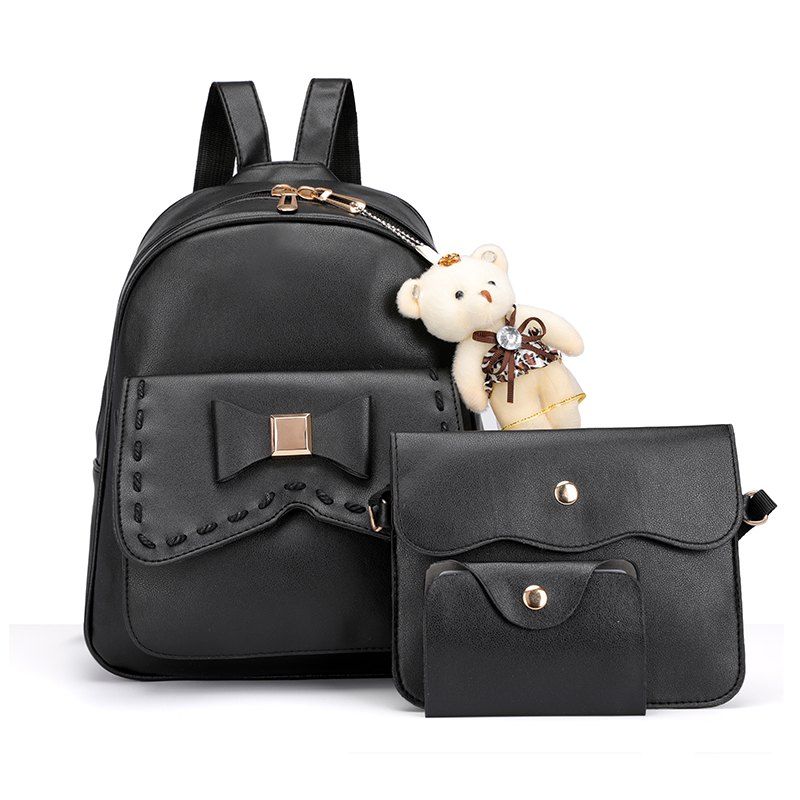 

Girl PU 3Pcs Bowknot Backpack, Black
