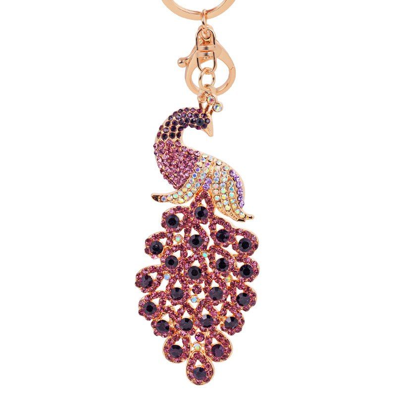 

Peacock Keychain Crystal Handbag Charm for Feather Fans Key Ring, Dull purple