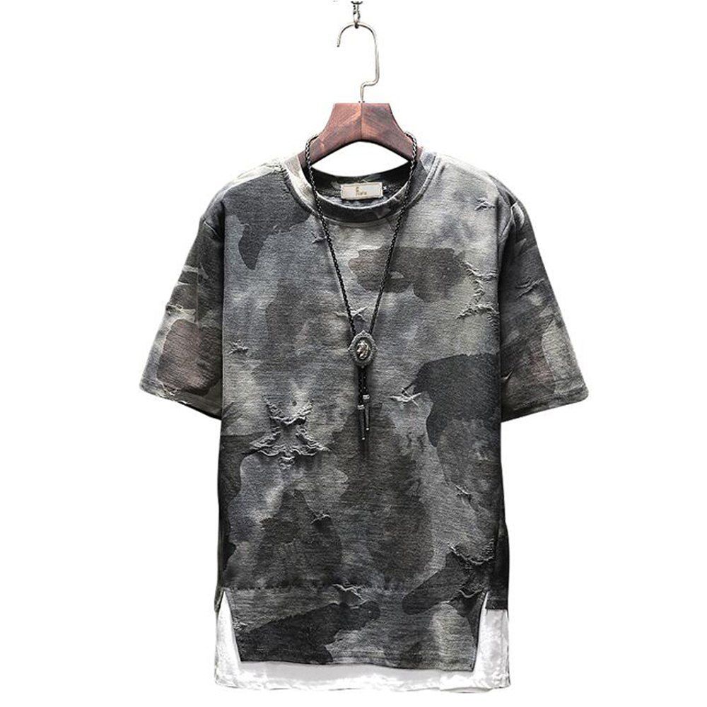 

Men's Fashion Camouflage Stitching Short Sleeve T-shirt, Woodland camouflage