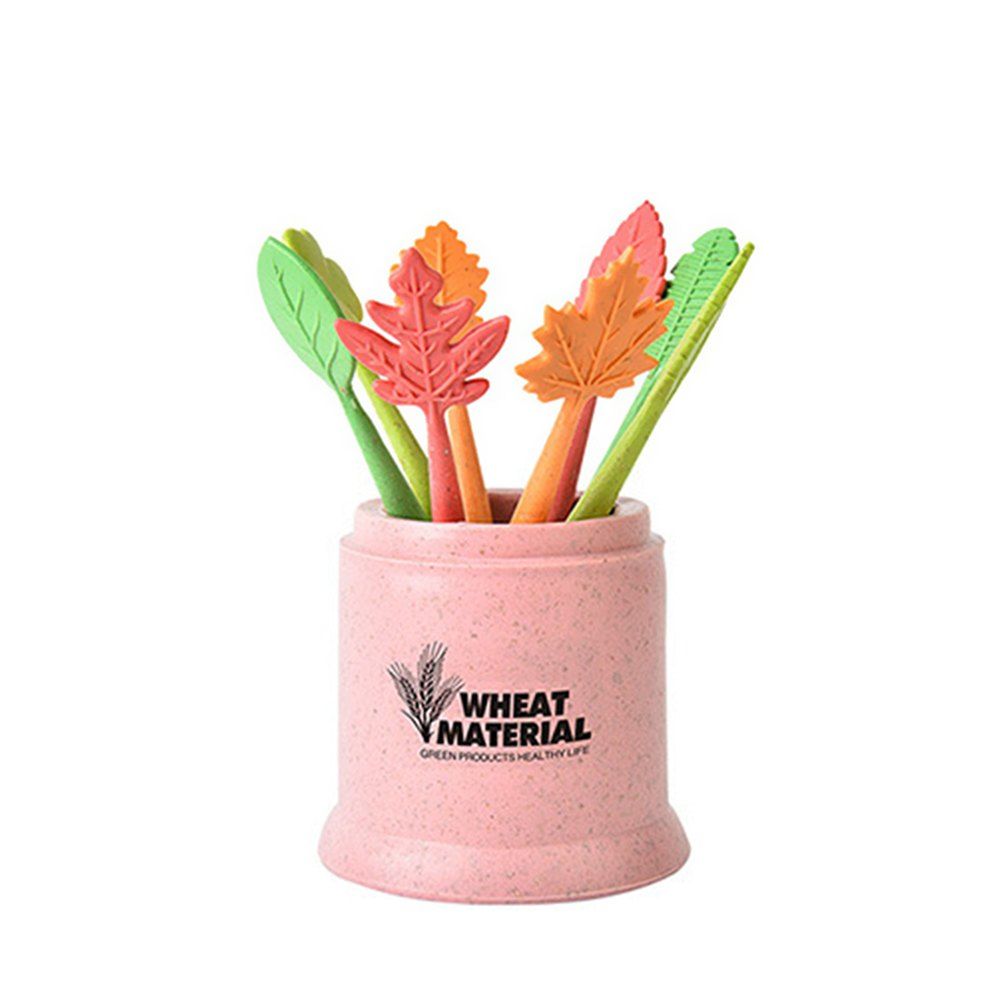 

Portable Mini Wheat Fiber Child Fruit Fork Set, Pink