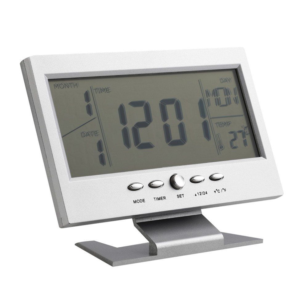 

Large Screen LCD Voice-Activated Backlight Temperature Student Induction Clock, Silver