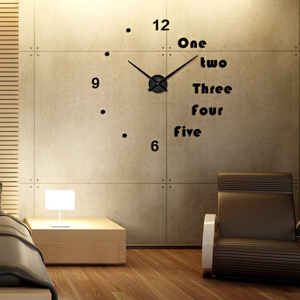 

3D EVA European Minimalist Living Room Wall Stickers Large Mirror Wall Clock, Black