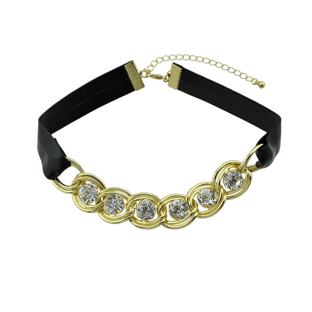 

Gold-color Lock Chain with Rhinestone Statement Maxi Necklace, Black