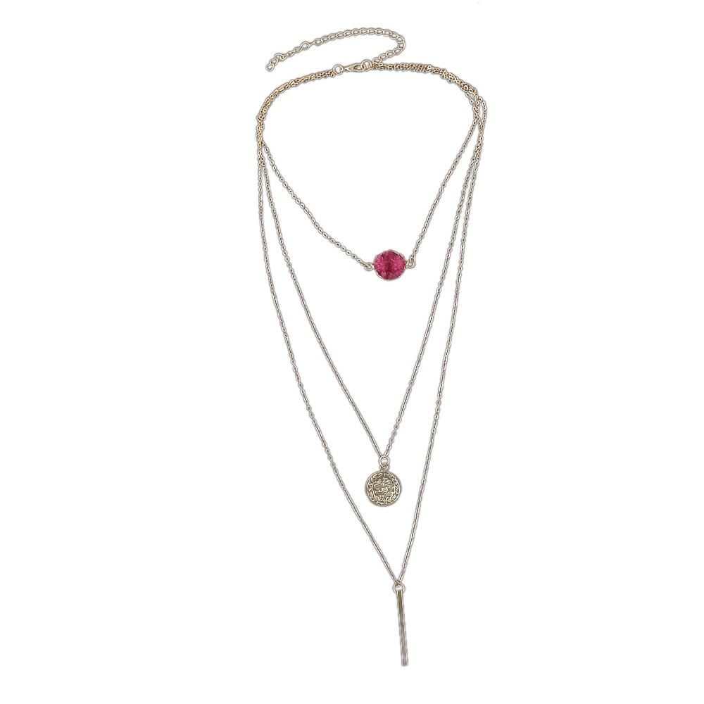 

Boho Gold-color Chain with Blue Black Red Stone Round Charms Necklace