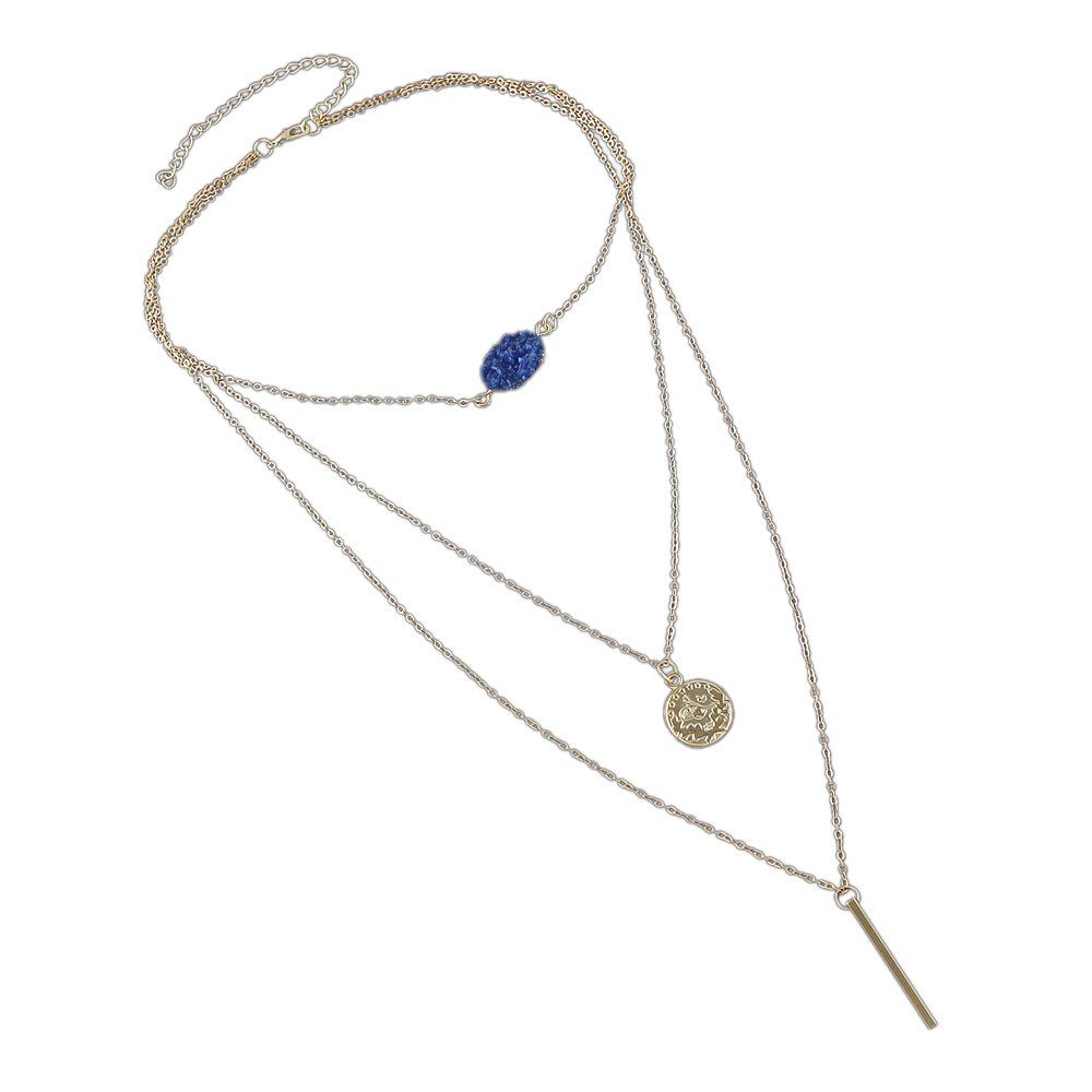 

Boho Gold-color Chain with Blue Black Red Stone Round Charms Necklace