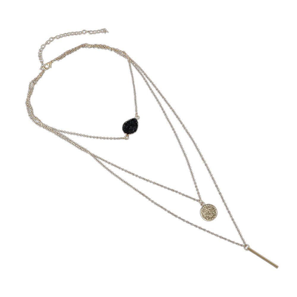

Boho Gold-color Chain with Blue Black Red Stone Round Charms Necklace