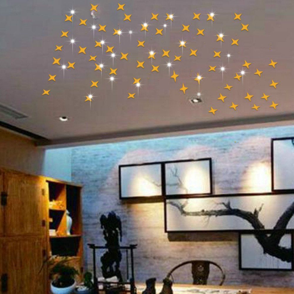 

50 PCS Creative Star Wall Sticker Ceiling Living Room Gypsophila Decoration, Gold