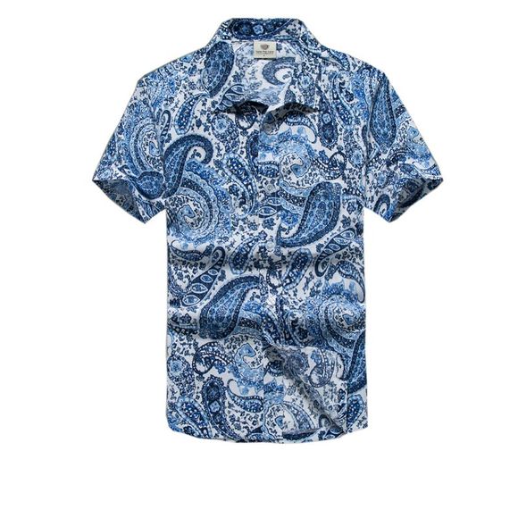 Chemise à col classique à manches longues en coton occasionnel pour hommes - Bleu Ciel L