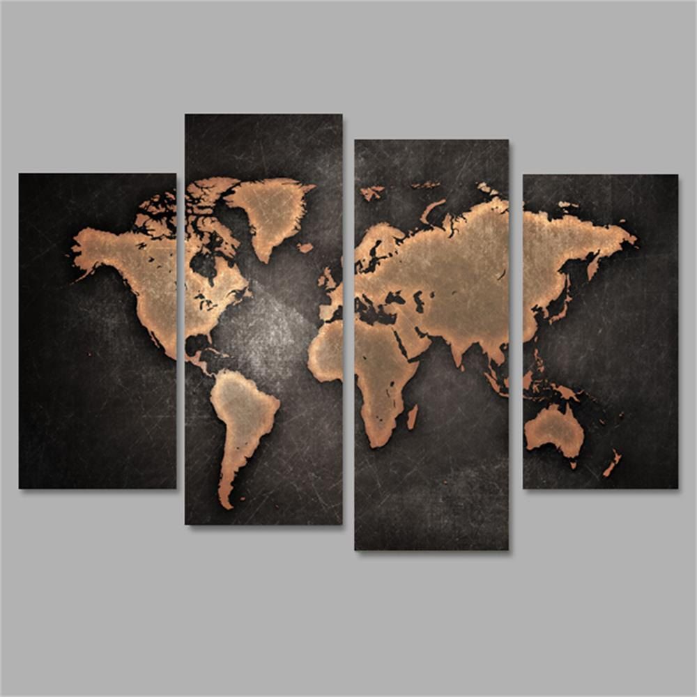 

World Map Frameless Printed Canvas Wall Art Paintings 4PCS, Multi-a