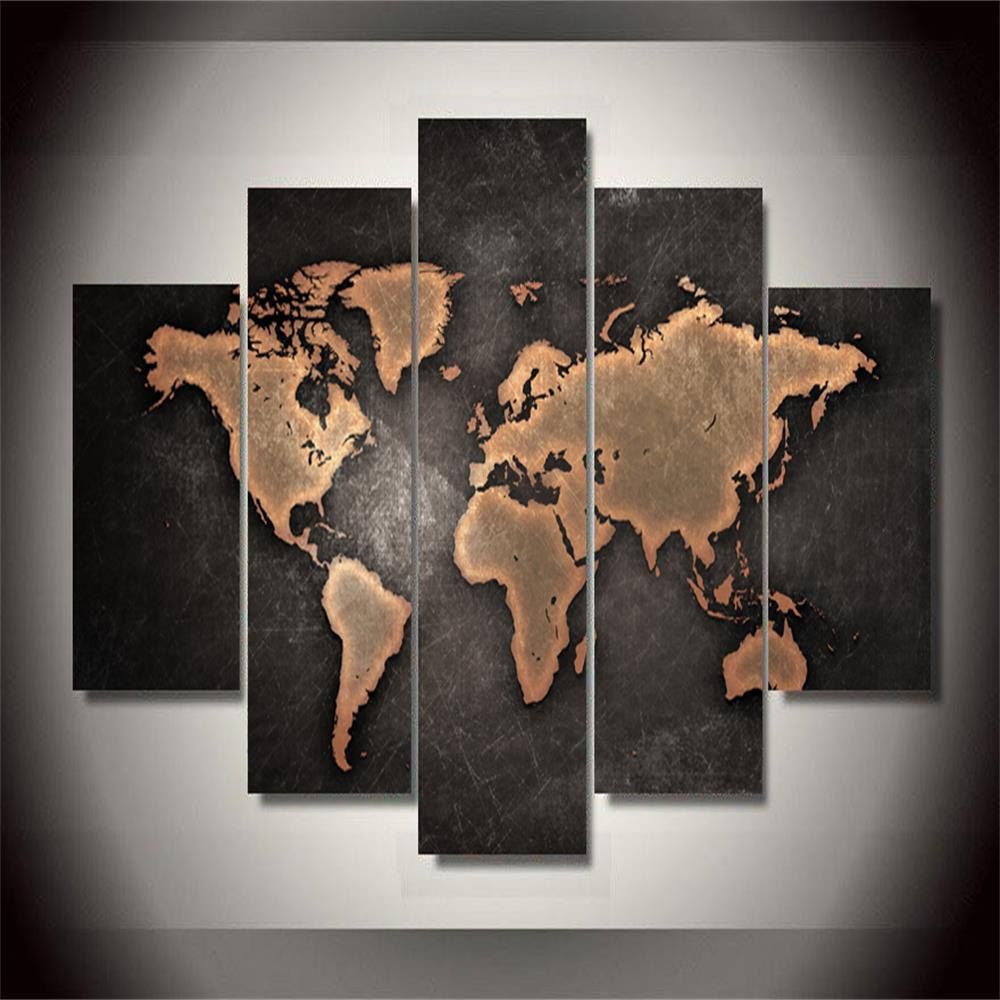 

World Map Frameless Printed Canvas Wall Art Paintings 5PCS, Multi-a