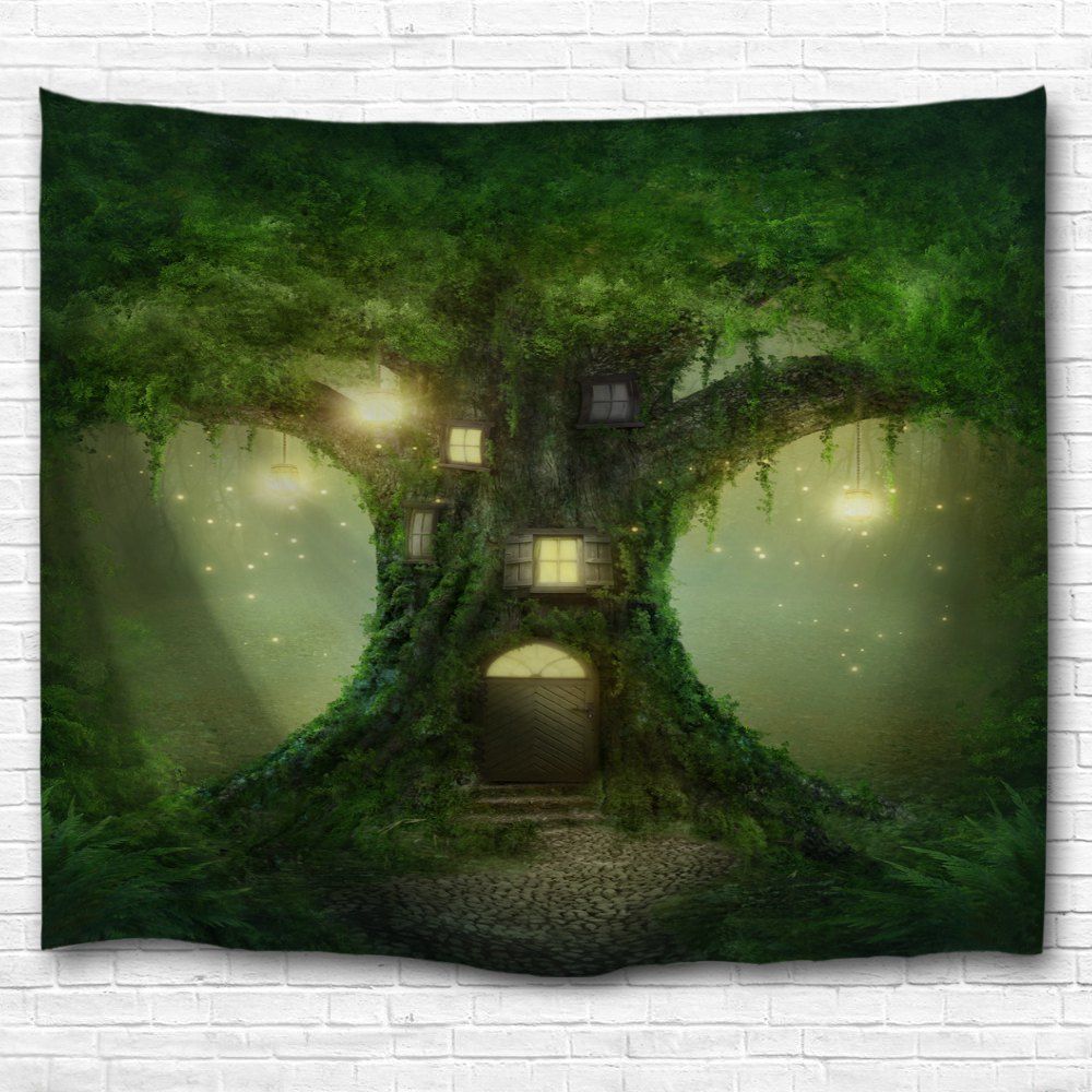 

Tree House 3D Printing Home Wall Hanging Tapestry for Decoration, Multi-a