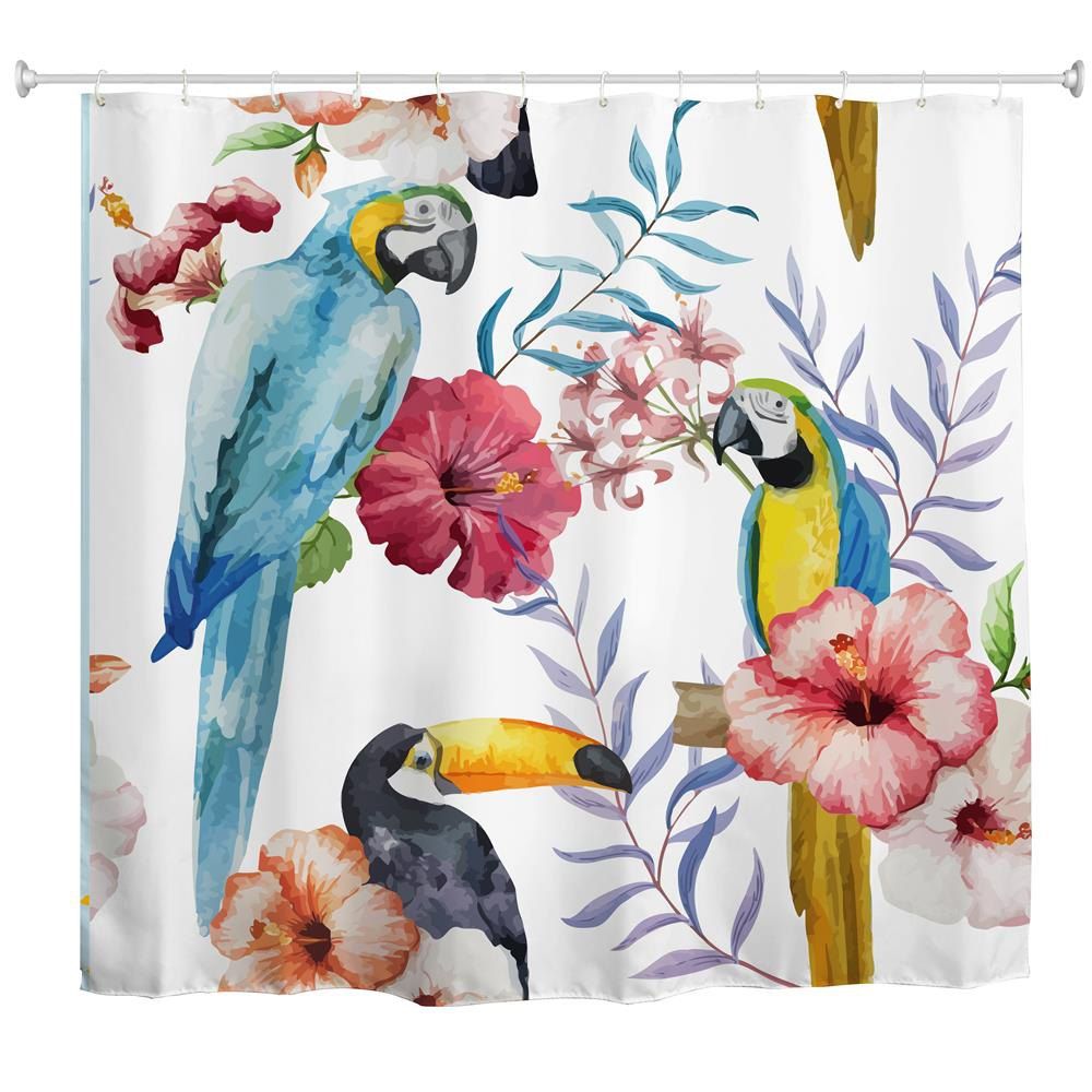 

Parrot Flowers Water-Proof Polyester 3D Printing Bathroom Shower Curtain, Multi-a