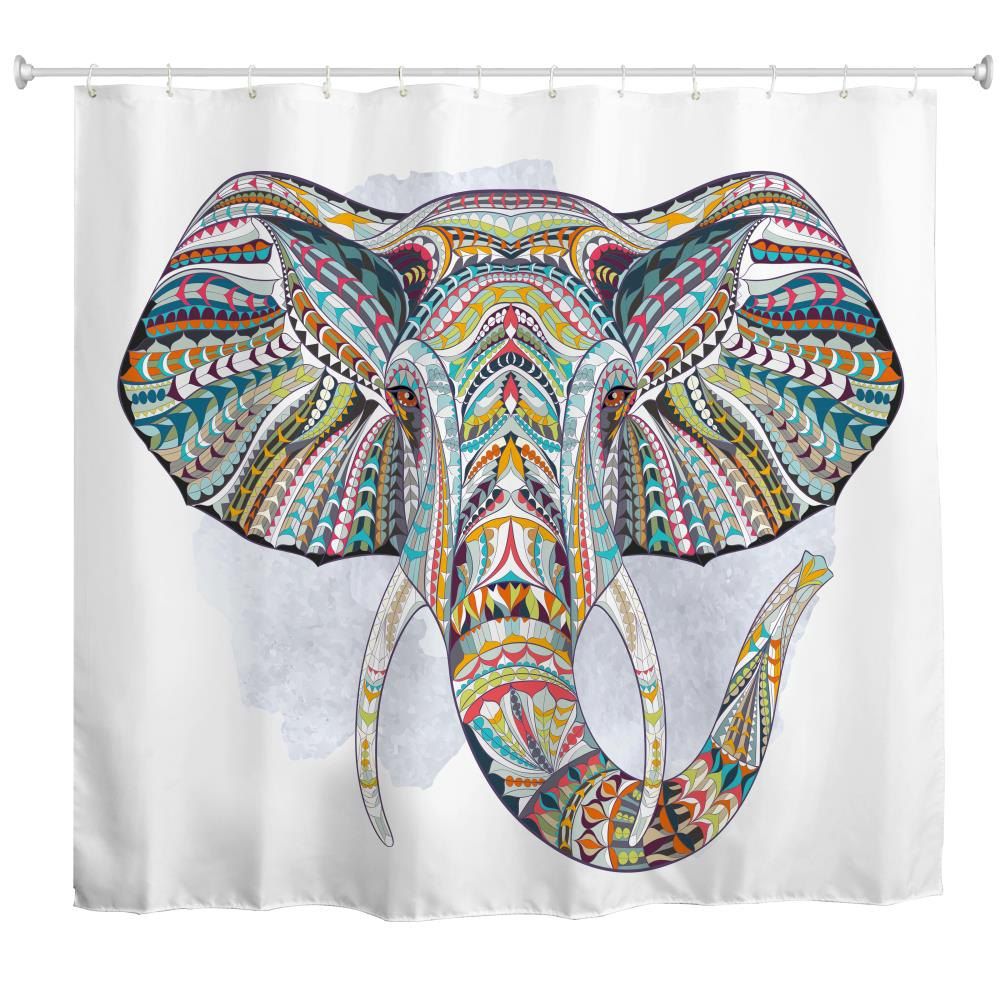 

Colorful Elephant Head Water-Proof Polyester 3D Printing Bathroom Shower Curtain, Multi-a